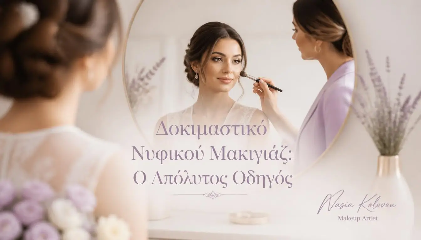 Η makeup artist Νάσια Κολοβού επιμελείται το δοκιμαστικό νυφικού μακιγιάζ μέλλουσας νύφης.